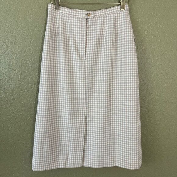 Vintage Roth Le Cover Women's 10 Gingham Plaid Midi Skirt Tan Modest Cottagecore - Picture 3 of 8